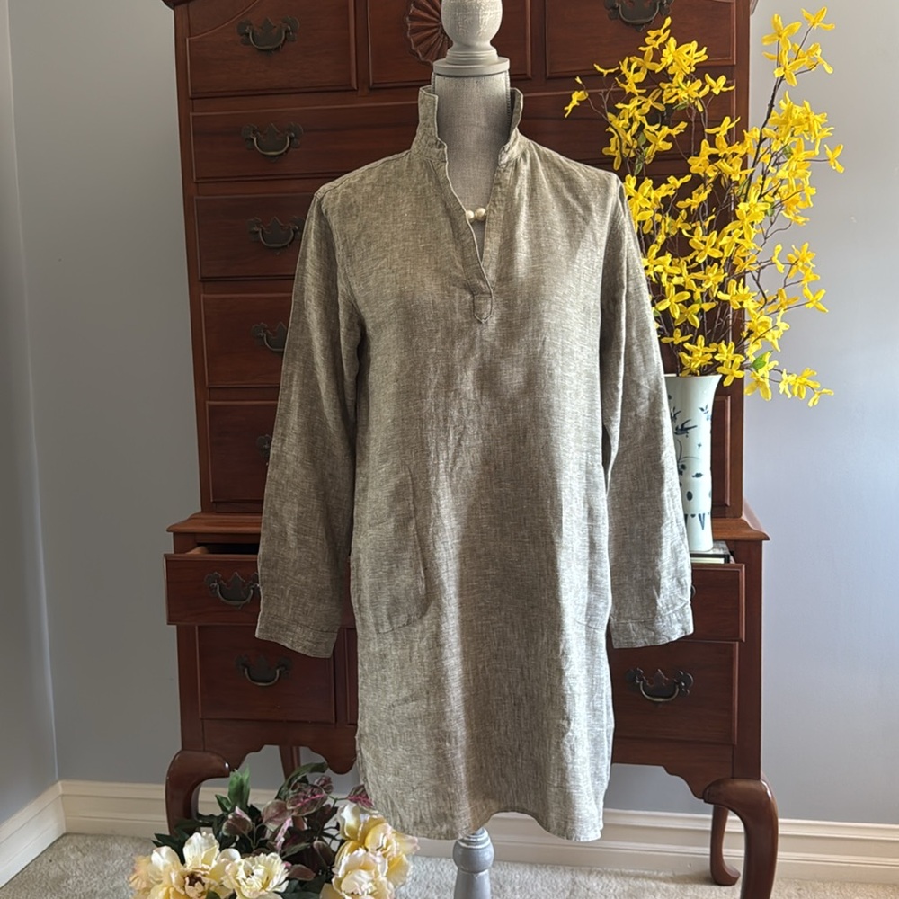 Artisan NY Khaki Green 100% Linen Dress Size Small - Picture 3 of 12